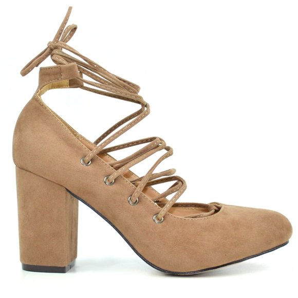 Chase + Chloe Shoes - Women's Closed Toe Lace-up Chunky Heel Casual Pump